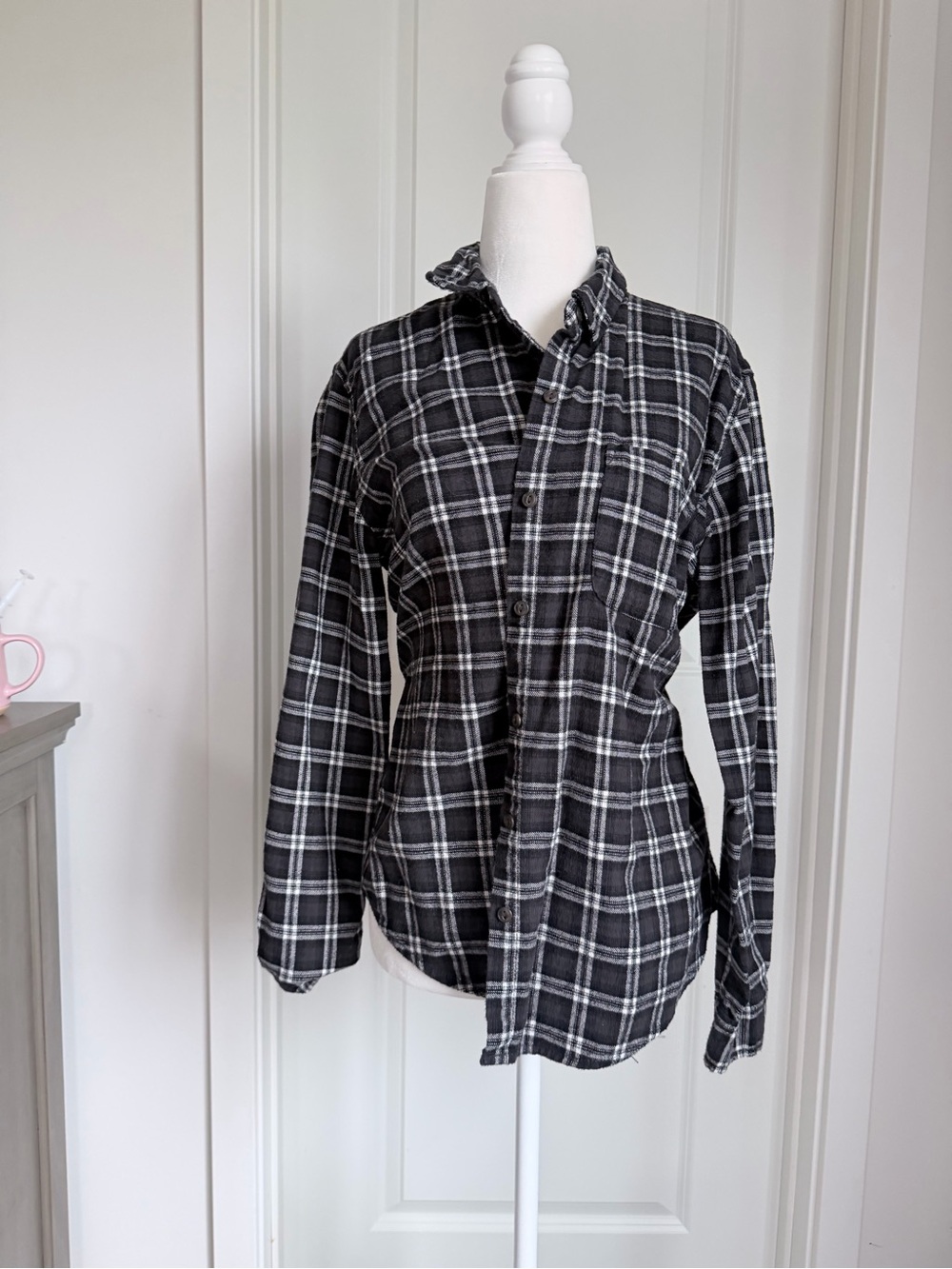 Black & White Women’s Button Up Plaid Top